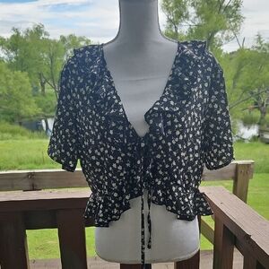 Floral Ruffle Tie-Front Top